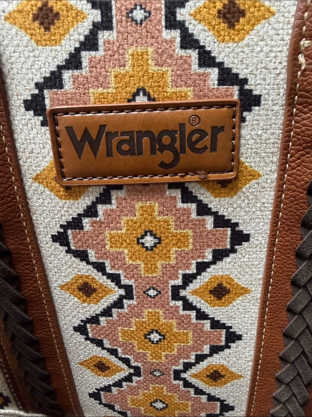 Wrangler Brown, Cream & Yellow Patterned Satchel with Detachable Strap